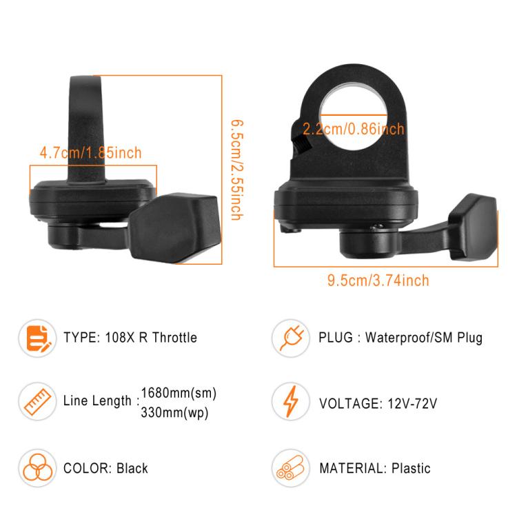 Electric Bicycle 108X R Throttle Starting Adjustable Speed Turning Grip Accelerated Thumb Throttle Brake, Square 3-hole Female Plug, Square 3 Pin, Round 3 Pin