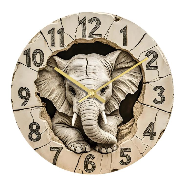 11 inch Elephant 3D Stereoscopic Living Room Decorative Silent Wall Clock, APC103