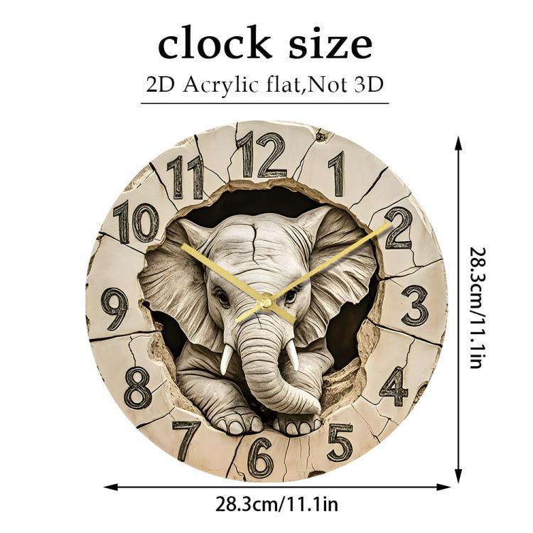 11 inch Elephant 3D Stereoscopic Living Room Decorative Silent Wall Clock, APC103
