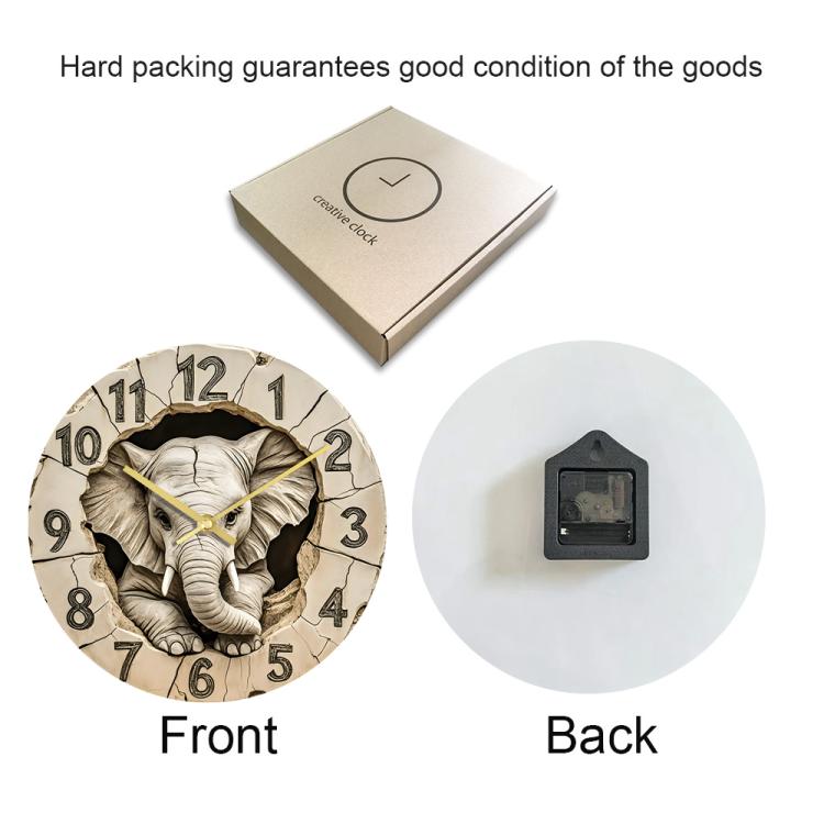 11 inch Elephant 3D Stereoscopic Living Room Decorative Silent Wall Clock, APC103
