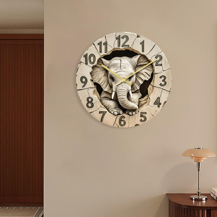 11 inch Elephant 3D Stereoscopic Living Room Decorative Silent Wall Clock, APC103