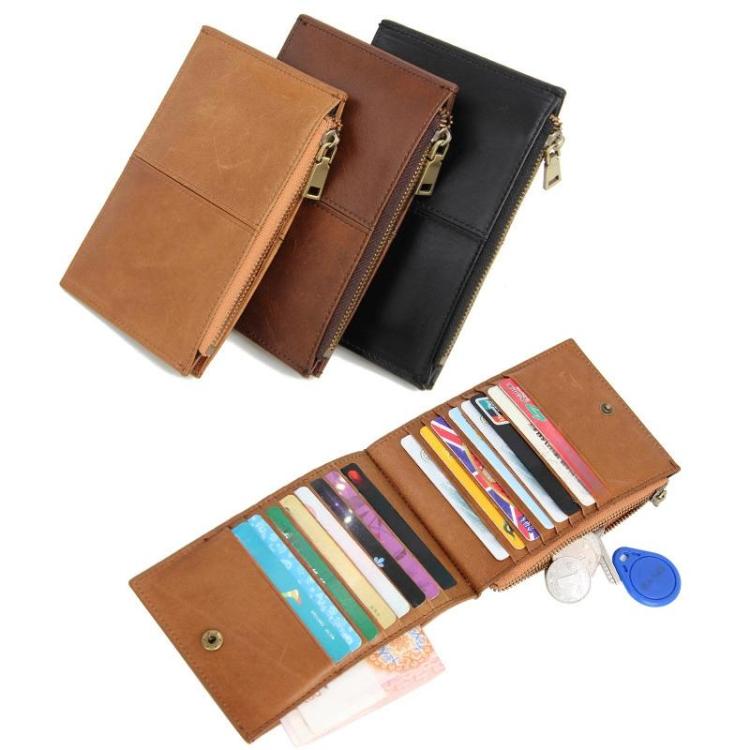 Leather RFID Anti-Scanning Zipper Wallet Ultra-Thin Foldable Anti-Magnetic Card Clip