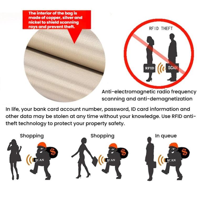 Leather RFID Anti-Scanning Zipper Wallet Ultra-Thin Foldable Anti-Magnetic Card Clip