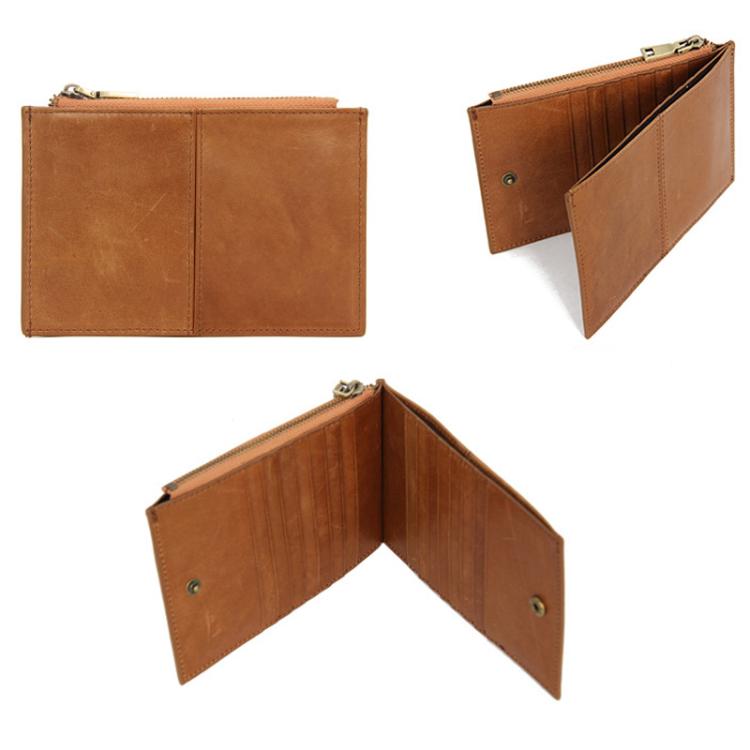 Leather RFID Anti-Scanning Zipper Wallet Ultra-Thin Foldable Anti-Magnetic Card Clip