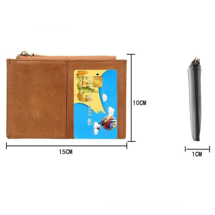Leather RFID Anti-Scanning Zipper Wallet Ultra-Thin Foldable Anti-Magnetic Card Clip