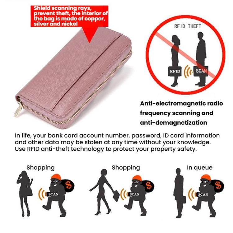 Multifunctional RFID Anti-Theft Long-Style Women Wallet Accordion Leather Multi-Card Slot Clutch
