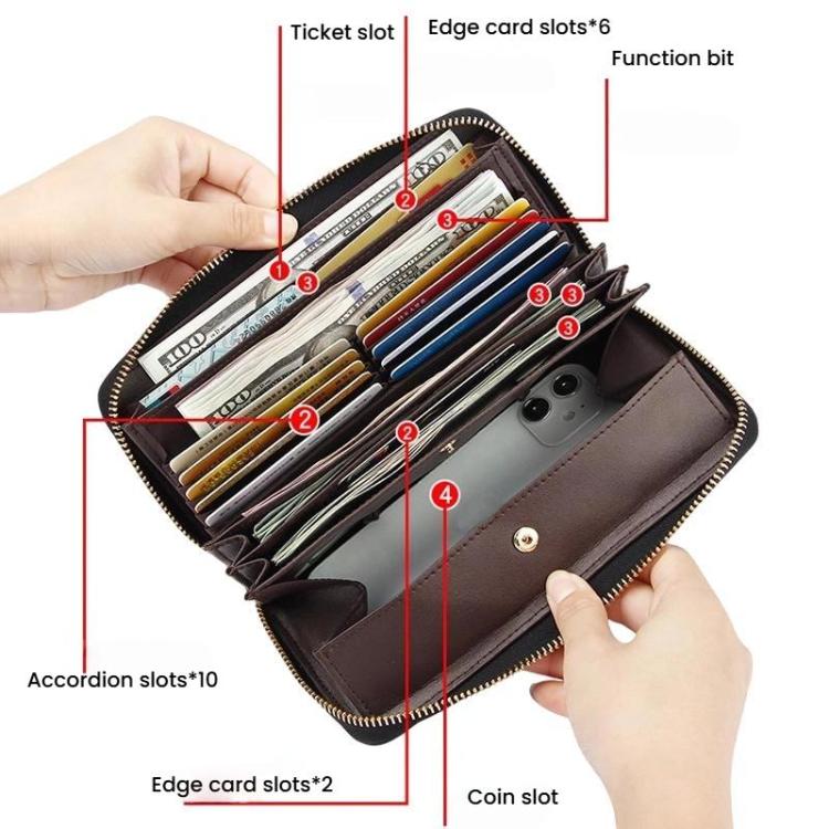 Multifunctional RFID Anti-Theft Long-Style Women Wallet Accordion Leather Multi-Card Slot Clutch