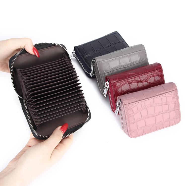 FQ-536 Leather Stone Pattern RFID Anti-Magnetic Credit Card Sleeve Accordion Multi-Card Slot Business Card Holder
