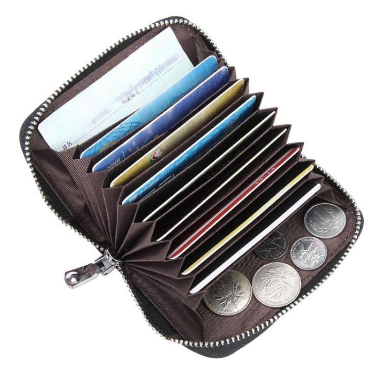 FQ-536 Leather Stone Pattern RFID Anti-Magnetic Credit Card Sleeve Accordion Multi-Card Slot Business Card Holder