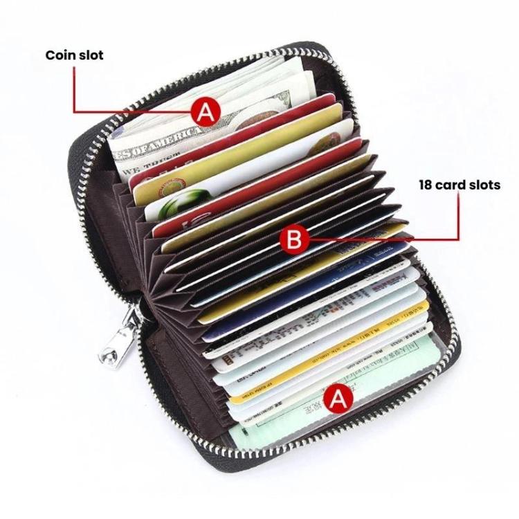 FQ-536 Leather Stone Pattern RFID Anti-Magnetic Credit Card Sleeve Accordion Multi-Card Slot Business Card Holder