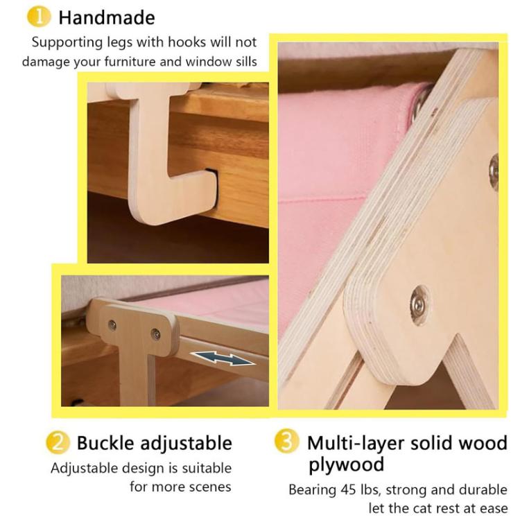 Balcony Wooden Cat Hammock Window Wall Mounted Cat Hutch Hanging Bedside Pet Kennel