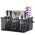 Handled Iron Cutlery Organizer Basket Divided Utensil Storage & Drying Rack for Kitchen and Dining Cleaning Tools
