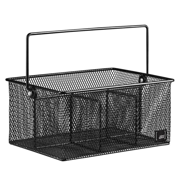 Handled Iron Cutlery Organizer Basket Divided Utensil Storage & Drying Rack for Kitchen and Dining Cleaning Tools