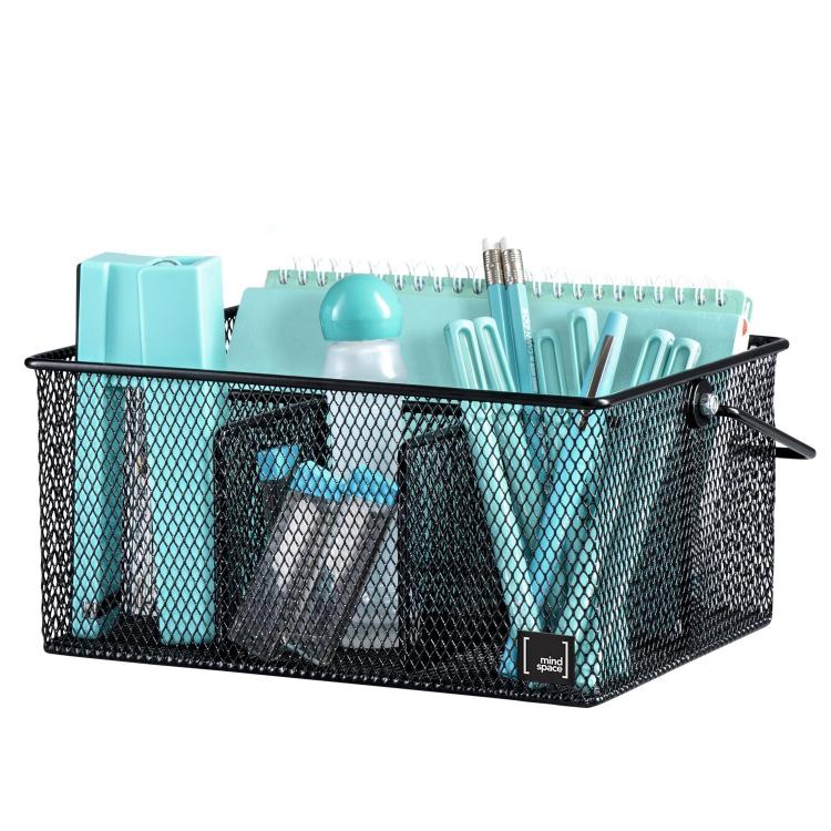 Handled Iron Cutlery Organizer Basket Divided Utensil Storage & Drying Rack for Kitchen and Dining Cleaning Tools