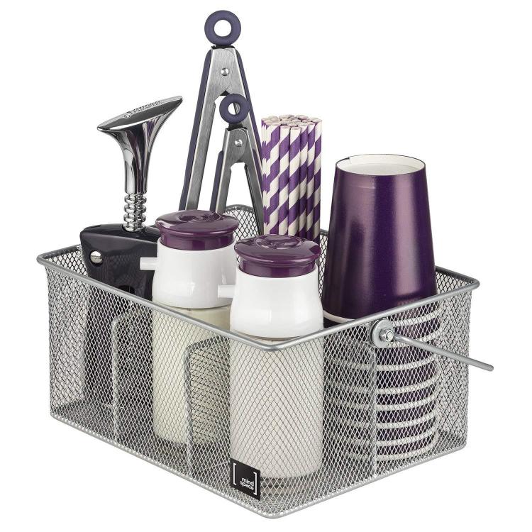 Handled Iron Cutlery Organizer Basket Divided Utensil Storage & Drying Rack for Kitchen and Dining Cleaning Tools