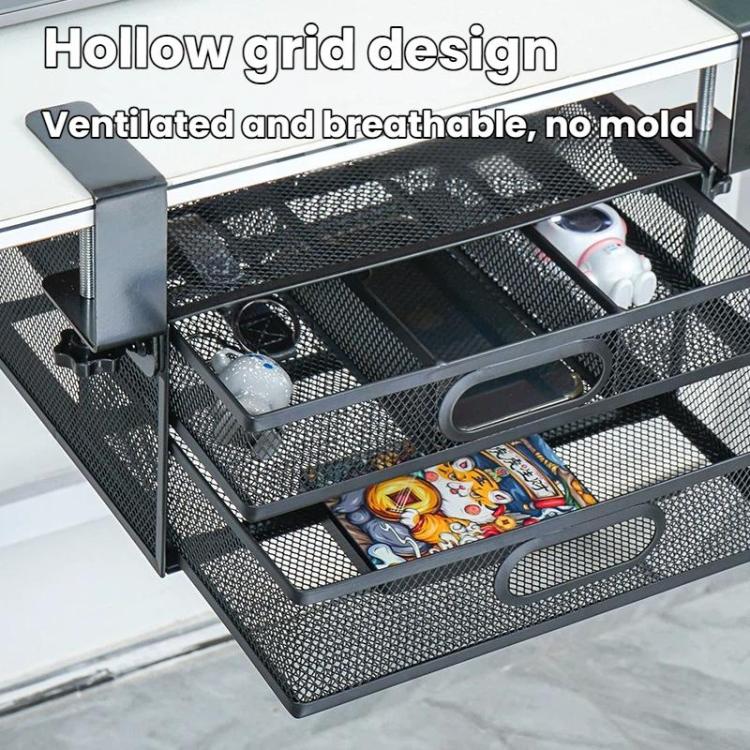Under Desk 2-Layer Drawer Storage Basket Office Desk Cosmetics Stationery Storage Rack, Small 031, Large 032