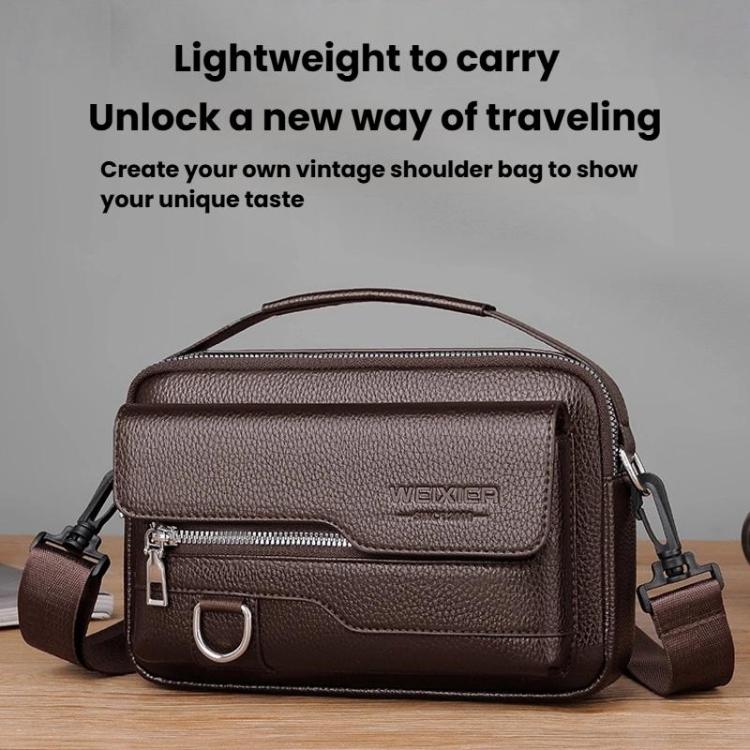 WEIXIER D823 Men PU Waterproof Flip-Top Crossbody Bag Commuting Shoulder Bag