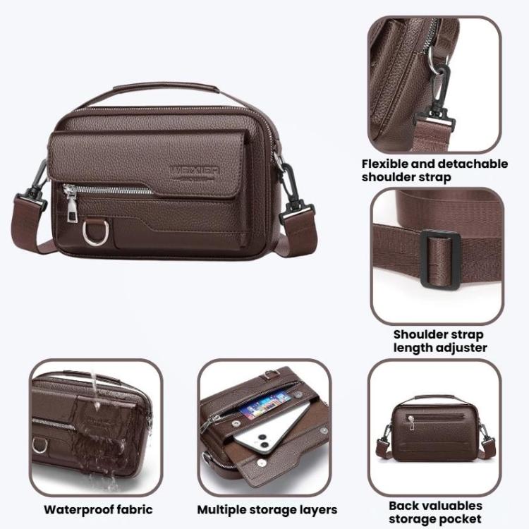 WEIXIER D823 Men PU Waterproof Flip-Top Crossbody Bag Commuting Shoulder Bag