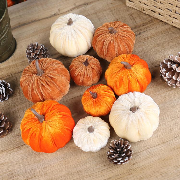 Halloween Flannel Simulation Pumpkin Ornament Holiday Decorations, 6cm, 8cm, 10cm