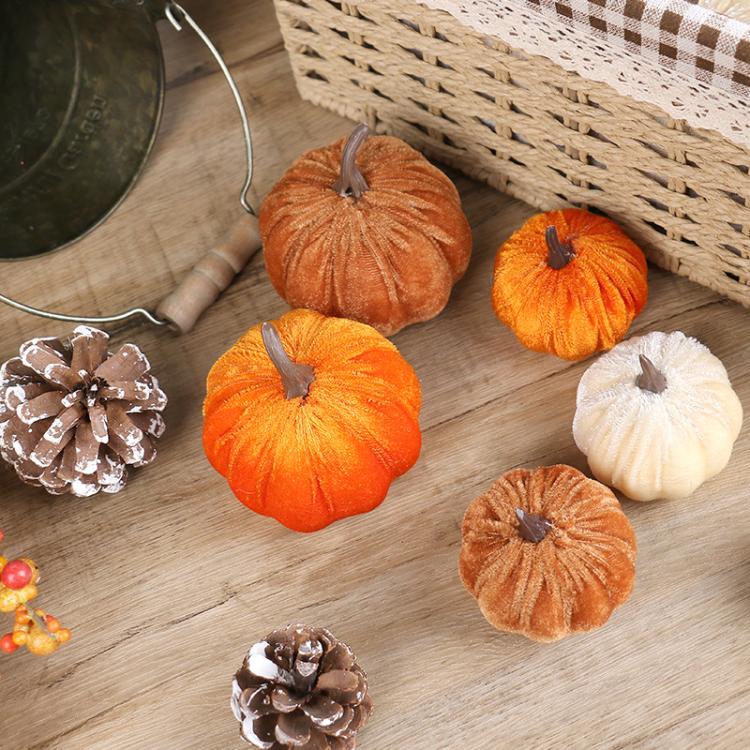 Halloween Flannel Simulation Pumpkin Ornament Holiday Decorations, 6cm, 8cm, 10cm