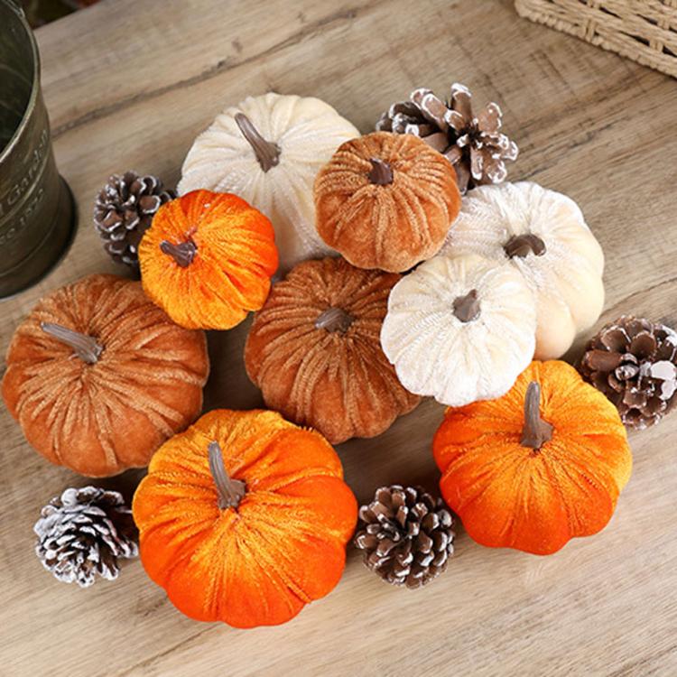 Halloween Flannel Simulation Pumpkin Ornament Holiday Decorations, 6cm, 8cm, 10cm