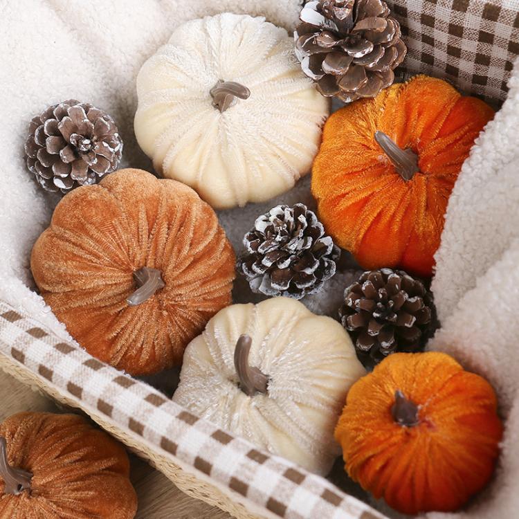 Halloween Flannel Simulation Pumpkin Ornament Holiday Decorations, 6cm, 8cm, 10cm