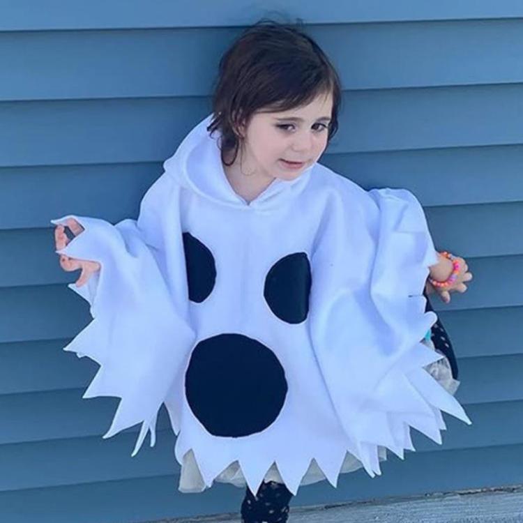 Halloween Kids Hooded Cape ChildrenCosplay Costume, White Ghost, Orange Red Pumpkin, Red Ghost + Headpiece