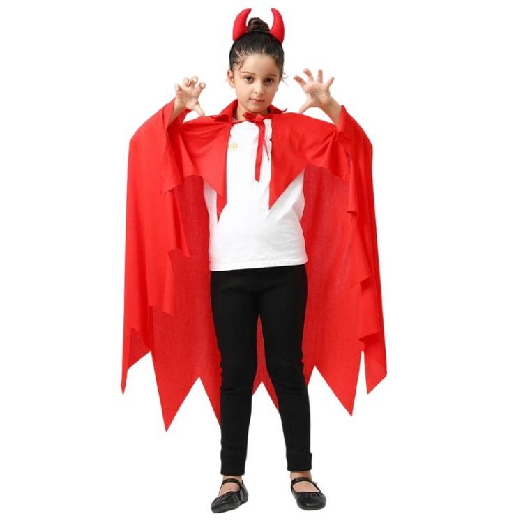 Halloween Kids Hooded Cape ChildrenCosplay Costume, White Ghost, Orange Red Pumpkin, Red Ghost + Headpiece