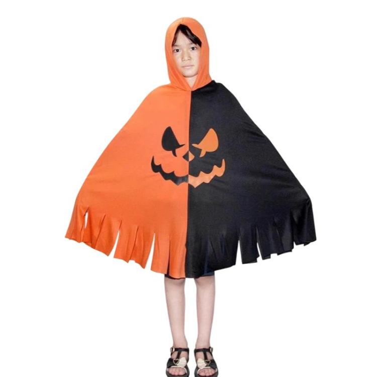 Halloween Kids Hooded Cape ChildrenCosplay Costume, White Ghost, Orange Red Pumpkin, Red Ghost + Headpiece