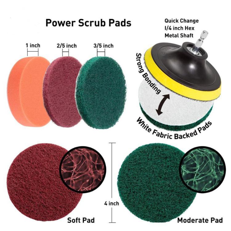 Electric Drill Cleaning Brush Power Tool Cleaning Brush With Sponge Scouring Pad Set, 11pcs