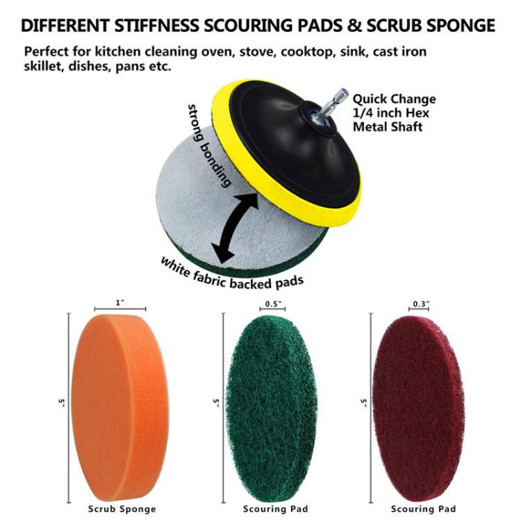 Electric Drill Cleaning Brush Power Tool Cleaning Brush With Sponge Scouring Pad Set, 11pcs