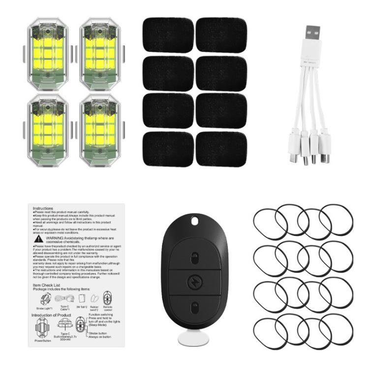 M3 Motorcycle Bicycle Drone Strobe Light Waterproof Wireless Remote Control Anti-Tailgating Light, 4 Lights + Remote Control, 2 Lights + Remote Control, 1 Light + Remote Control