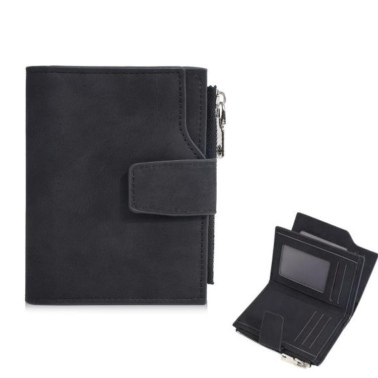 Baellerry D3086 Men Compact Trifold Wallet With Zipper Slim Vertical Minimalist Design