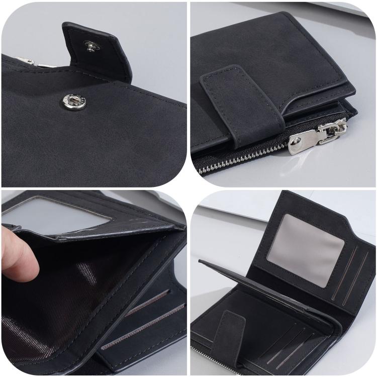 Baellerry D3086 Men Compact Trifold Wallet With Zipper Slim Vertical Minimalist Design