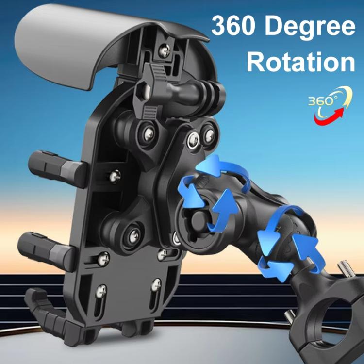 Motorcycle Phone Holder with Sun Visor & Anti-Theft Lock 360-degree Rotation, Camera Compatible, Handlebar Mount, Mirror Stem Mount