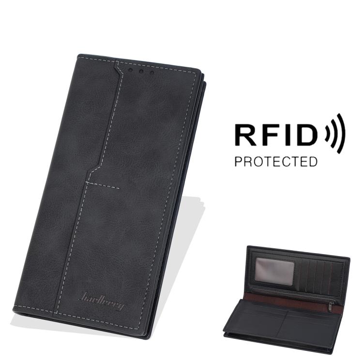 Baellerry C3160 Men Vintage RFID Blocking Leather Wallet Long Zip Around Bifold Card Holder