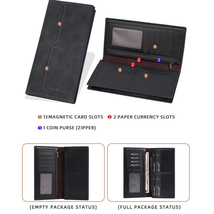 Baellerry C3160 Men Vintage RFID Blocking Leather Wallet Long Zip Around Bifold Card Holder