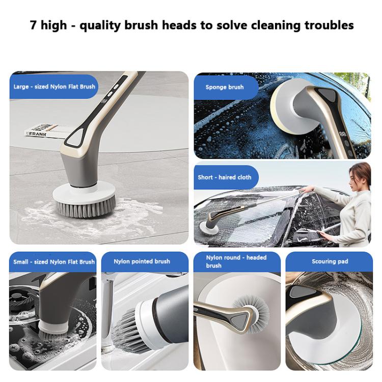 7 In 1 Extendable Electric Cleaning Brush Multi-Surface Scrubber for Bathroom, Stove, Car & Tile