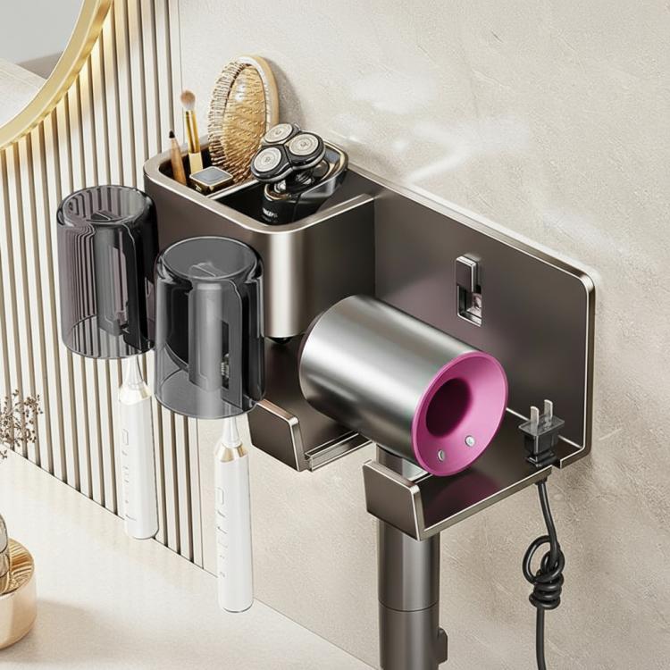 No-Drill 3-in-1 Bathroom Organizer Wall Mount Toothbrush & Hair Dryer Holder Integrated Shelf, 2Person-WithCup, 2Person-NoCup, 3Person-WithCup, 3Person-NoCup, 4Person-WithCup, 4Person-NoCup