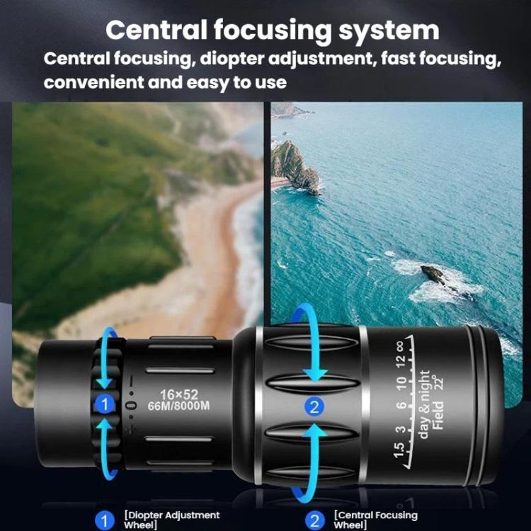 16x52 Outdoor Low-Light Night Vision Monocular Phone Photography Monocular, Single+Bag, With Bag+Phone Holder, With Bag+Phone Holder+Tripod