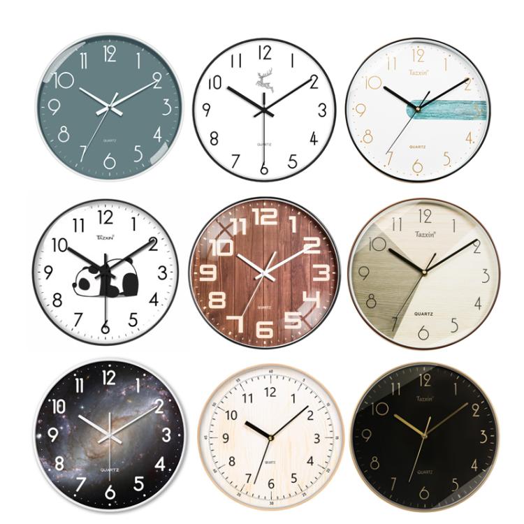 12 Inch No Drill Wall Clock Modern Silent Quartz Clock Sleek Home/Office Decor, Gray Bottom, Deer, Blue White, Panda, Wood Grain, Tri-color, Sky, Gold-edged Wood Grain, Black Bottom