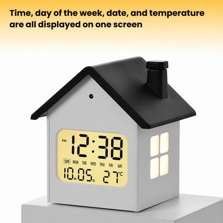 House-Shaped LCD Alarm Clock Multifunctional Children Clock Bedside Clock With Night Light