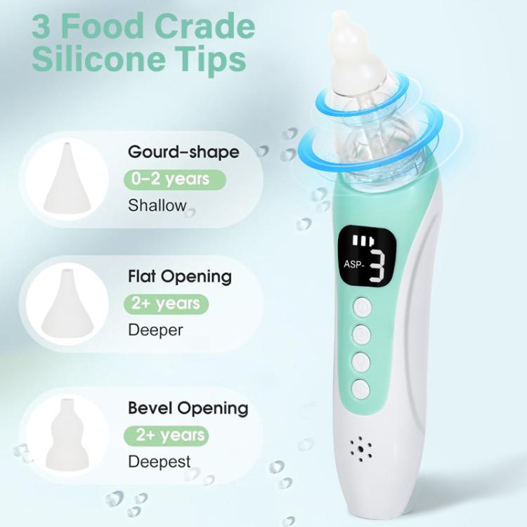 Electric Baby Nasal Aspirator with 3 Food-Grade Silicone Tips, Soothing Piano Music & Soft LED Lights