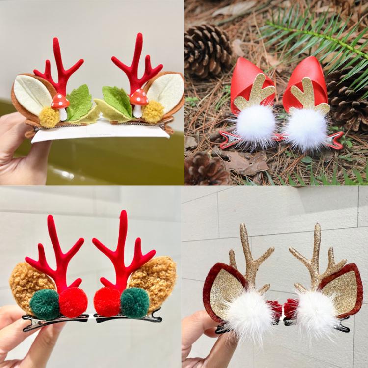 1pair Christmas Hair Clip  Antler Hair Accessory, Mushroom Brown, Mushroom Red, Powder Coating Antler Gold, Red Green Ball, Hat