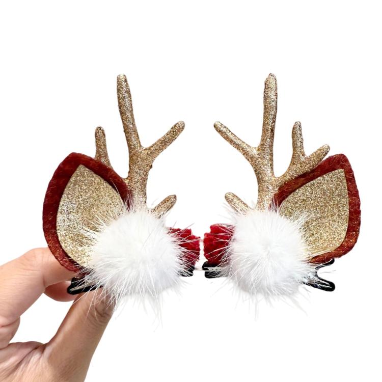 1pair Christmas Hair Clip  Antler Hair Accessory, Mushroom Brown, Mushroom Red, Powder Coating Antler Gold, Red Green Ball, Hat