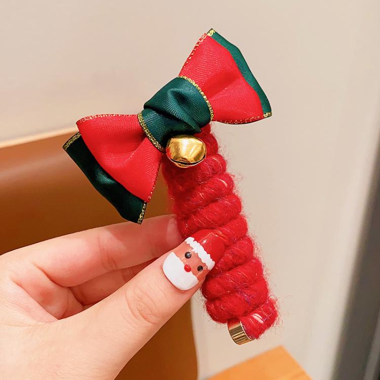 Christmas Hair Bows for Girls Coiled Telephone Wire Hair Ties Elastic Holiday Hair Accessories for Kids Toddler, Bells, Green Christmas Tree, Reindeer, Red Christmas Tree