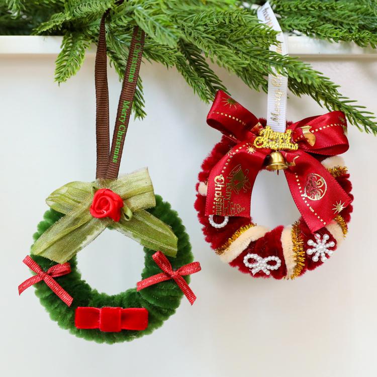 Twisted Stick Fabric Christmas Wreath Hanging Christmas Tree Decorations, 12cm Pearl Green, 8cm Small Green, 8cm Small Khaki, 8cm Small Red, 8x11cm Small, 12cm Pearl Red Green