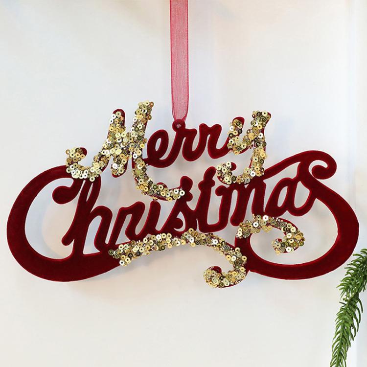 Christmas Tree Decorative Ornaments Flocked Wreath Reindeer Hanging Ornaments, Snowflakes, Sunflower Garland, Wreath-horned Elk, Turning-Deer, English Letters, Stars