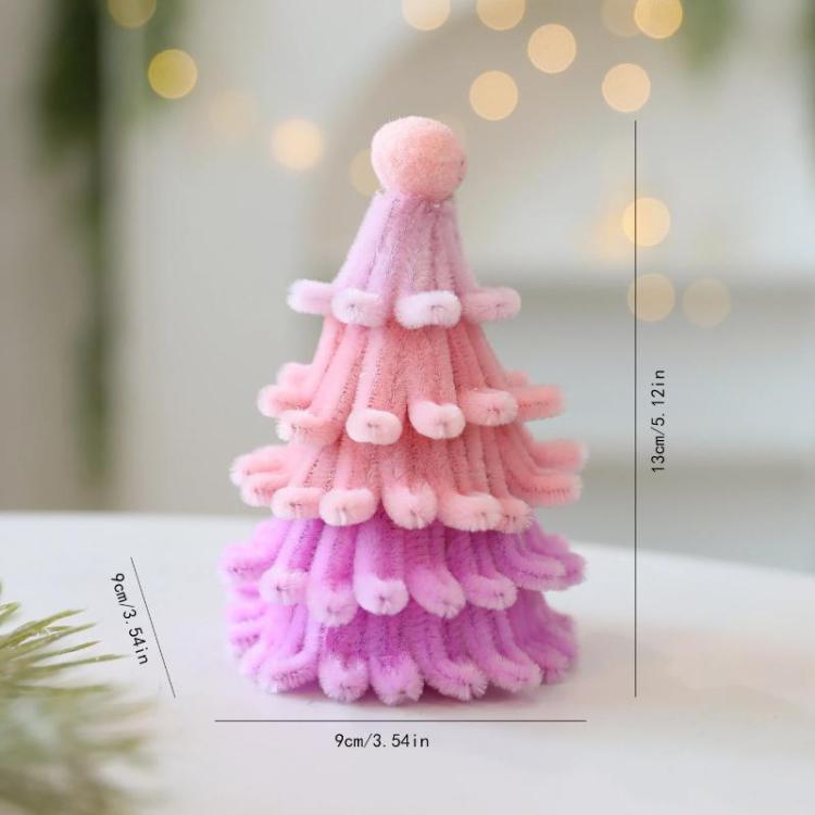 Pipe Cleaner Mini Christmas Tree Decoration Christmas Home Tabletop Decoration, Pink Tree, Small Flower Ring, Ornamental Tree, Gradient Tree, Pom-Pom Tree
