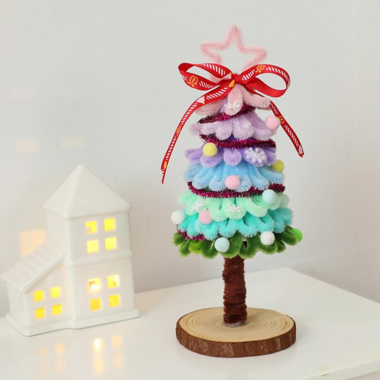 Pipe Cleaner Mini Christmas Tree Decoration Christmas Home Tabletop Decoration, Pink Tree, Small Flower Ring, Ornamental Tree, Gradient Tree, Pom-Pom Tree